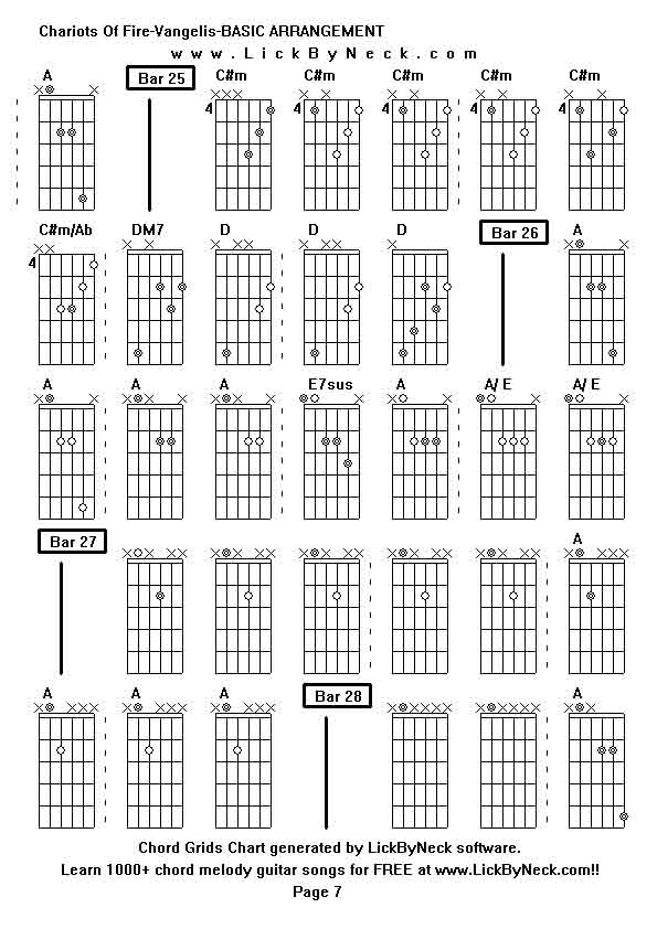 Chord Grids Chart of chord melody fingerstyle guitar song-Chariots Of Fire-Vangelis-BASIC ARRANGEMENT,generated by LickByNeck software.